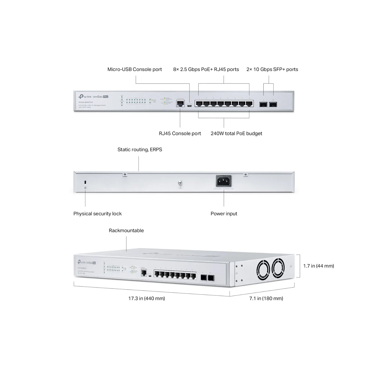 TP-Link Omada Pro S5500-8MHP2XF 2.5G PoE+ Managed Switch