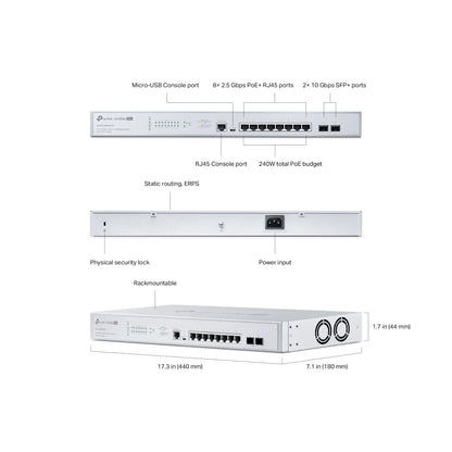TP-Link Omada Pro S5500-8MHP2XF 2.5G PoE+ Managed Switch