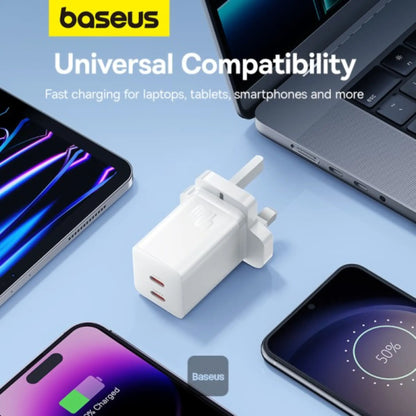 Baseus PD 40W Dual Type‑C GaN5 Pro Fast Charger – Dual USB-C Power Adapter for iPhone 15, MacBook & Samsung | White