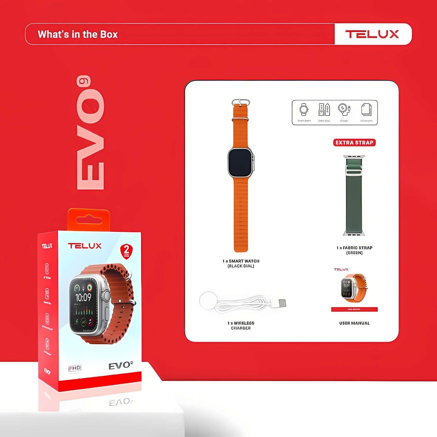 TELUX EVO 9 Smart Calling Watch with 2.02” FHD Display & Extra Strap