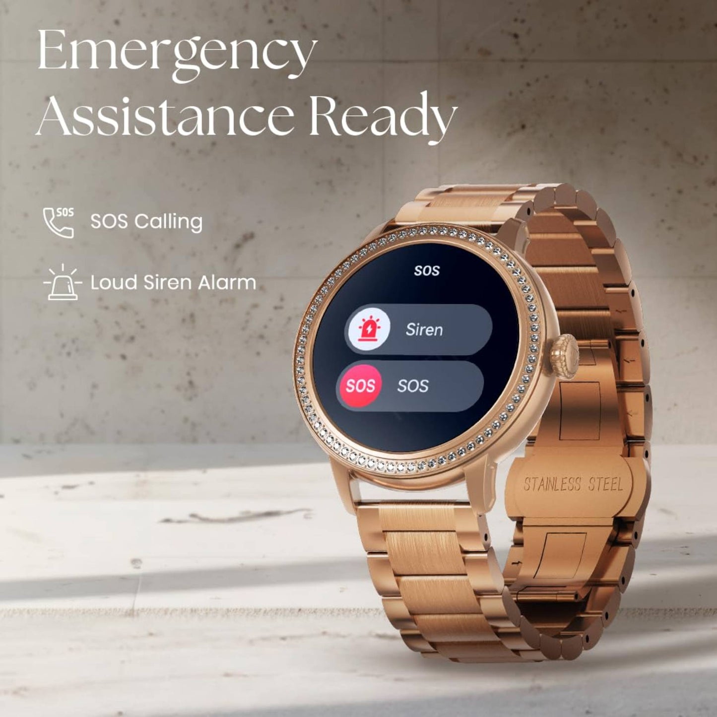 Titan Valerie Premium Smartwatch with AllÂ 316L SS construction, Skin Temp. Sensor, Womenâ€™s Health, SingleSync BT Calling