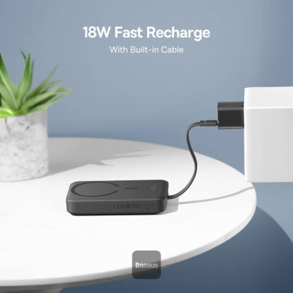 Baseus 10000mAh Magnetic Mini Wireless Fast Charge Power Bank 30W With Built-In Type-C Cable (In and Out) - Black