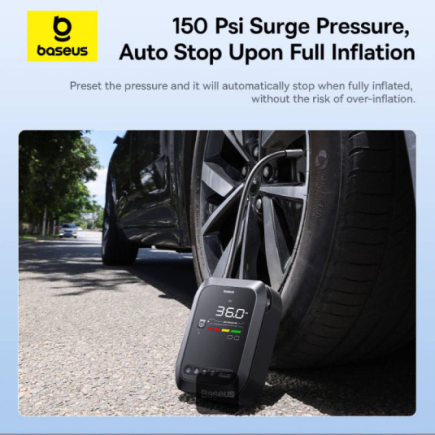 Baseus Primetrip Series Super Energy 4in1 Car Jump Starter 1200A with 150 PSI Tire Inflator, 3000mAh Power Bank & Flashlight | Color Display - Black