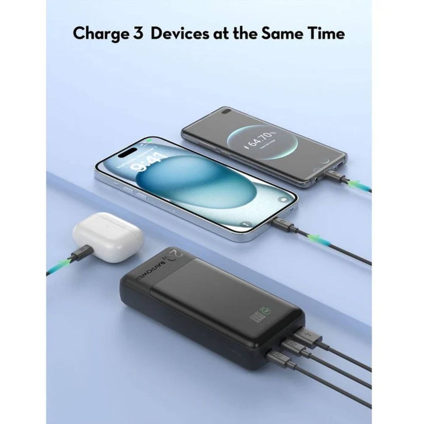 RavPower PB-1238 20000mAh TFT Display Power Bank 2C 1A PD 20W - Black
