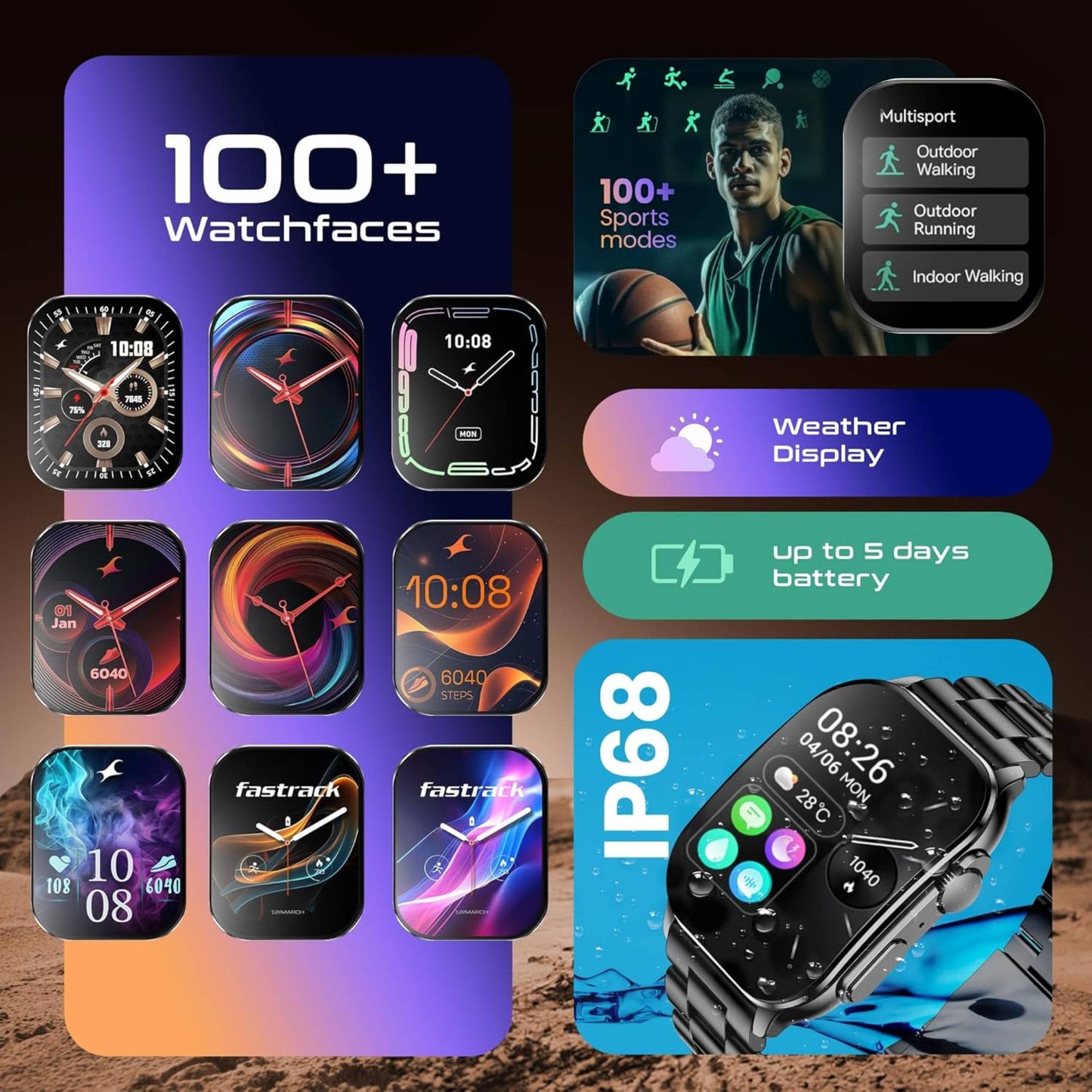 Titan Fastrack Horizon S1 Smartwatch, 1.96 inches AMOLED Display, Black Metal Case with Black Steel Strap