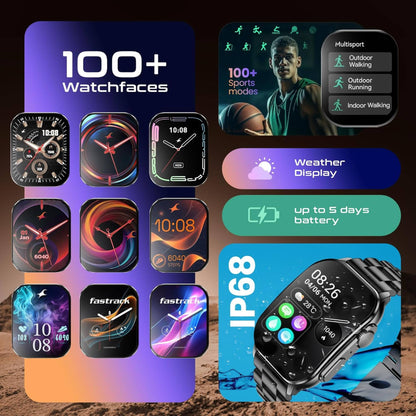 Titan Fastrack Horizon S1 Smartwatch, 1.96 inches AMOLED Display, Black Metal Case with Black Steel Strap