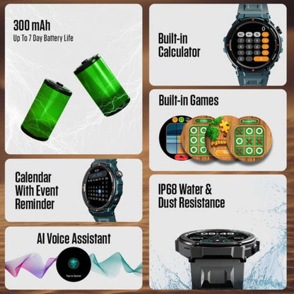 Fastrack Xtreme Pro with 3.6 cm AMOLED Display, Rugged Design, SingleSync BT Calling, Functional Crown with Black Strap