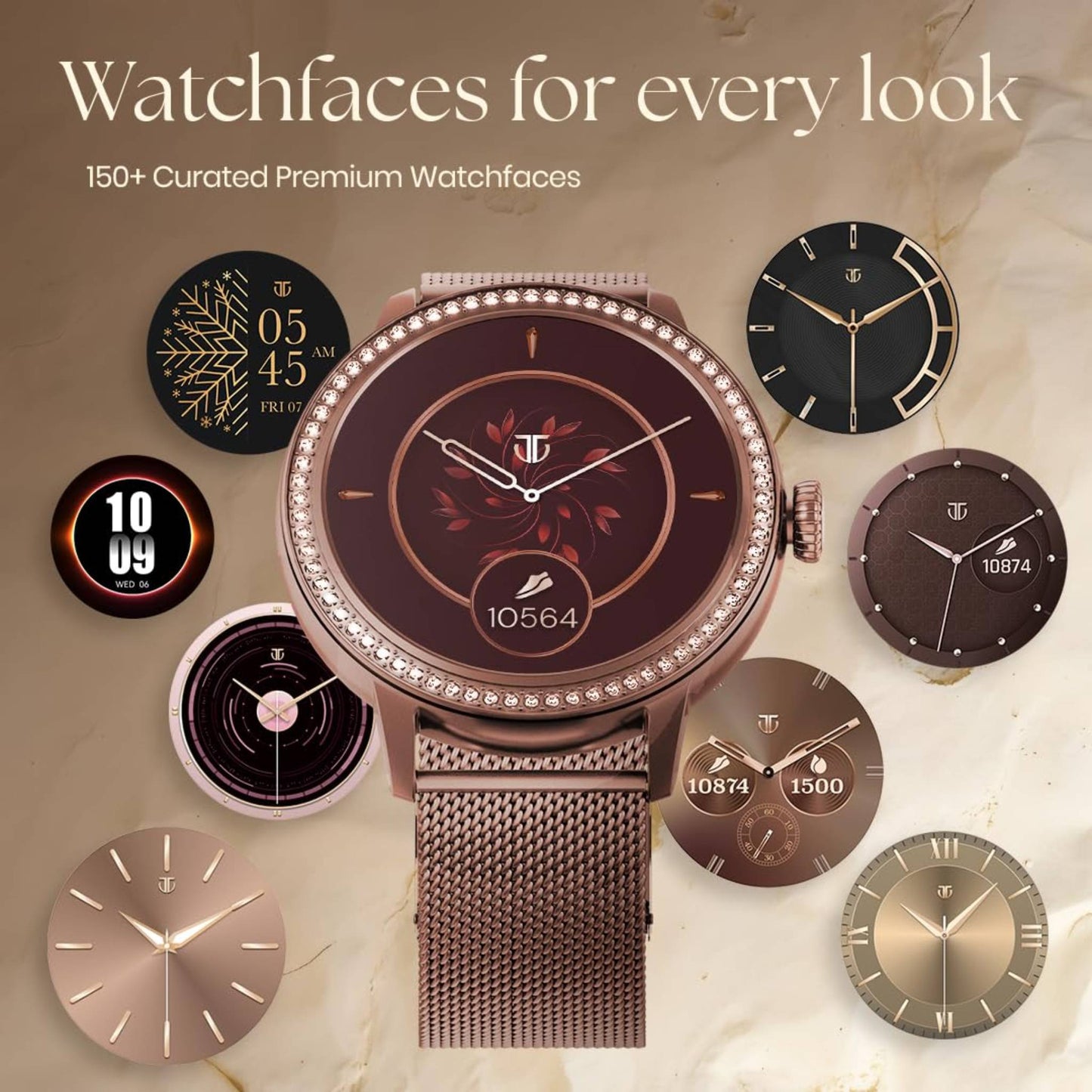 Titan Valerie Premium Smartwatch with AllÂ 316L SS construction, Skin Temp. Sensor, Womenâ€™s Health, SingleSync BT Calling