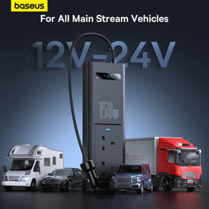 Baseus 150W Car Power Inverter with 5 Ports & UK Plug | Fast Charging for Laptops & Phones