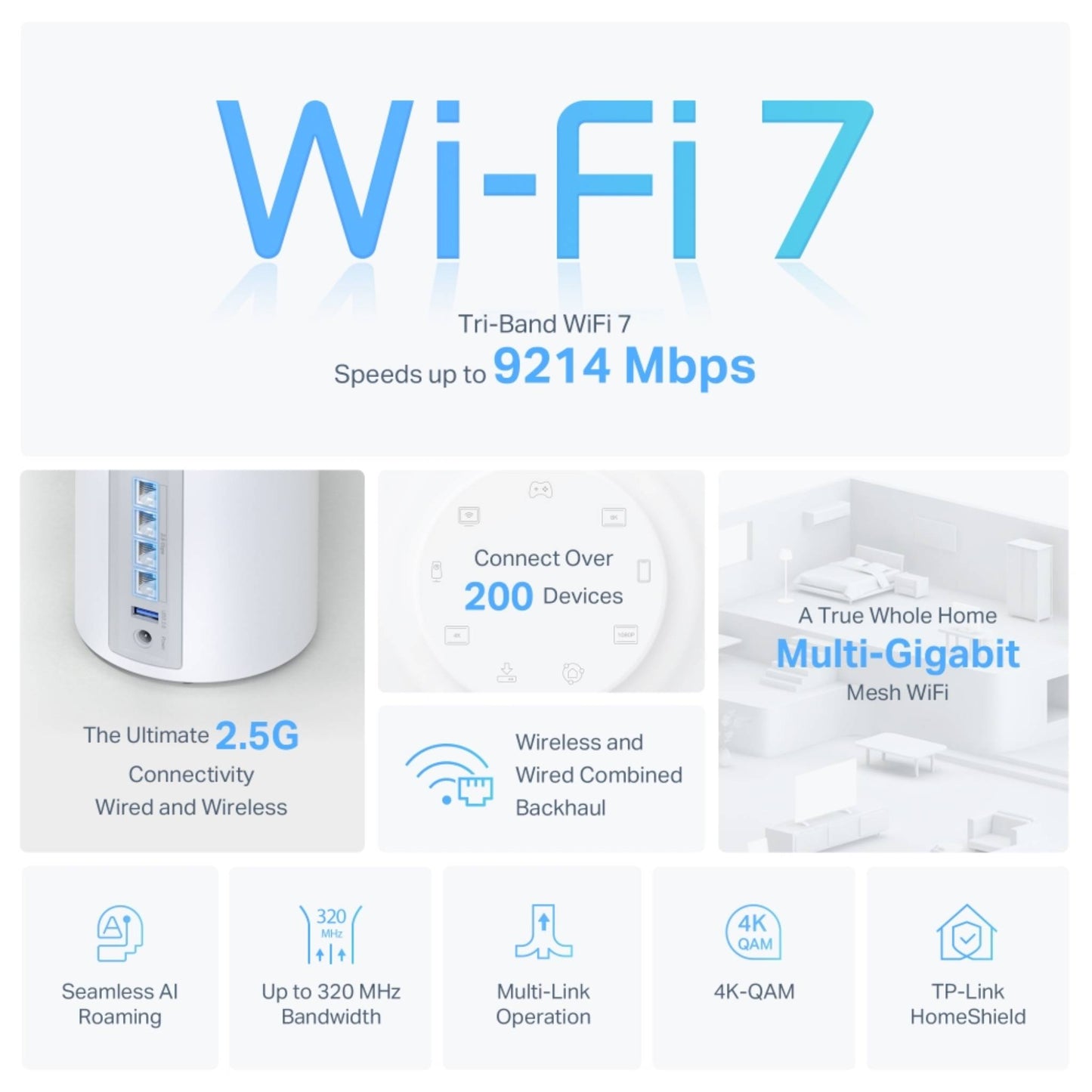 TP-Link Deco BE65 BE9300 WiFi 7 Mesh System | Tri-Band 9.3Gbps
