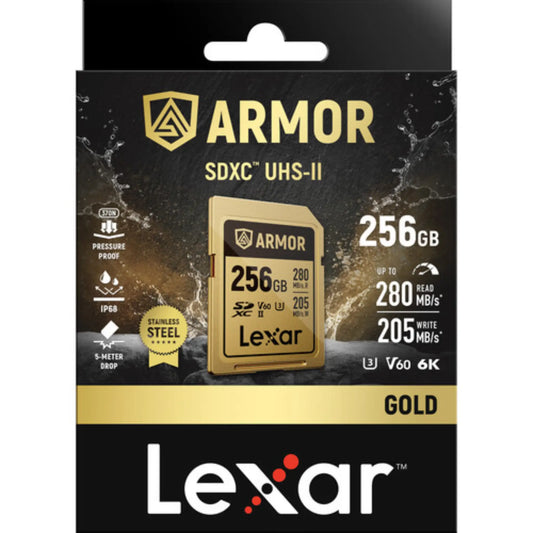 Lexar ARMOR GOLD 256GB UHS-II V60 SDXC Memory Card – 280MB/s 4K SD Card