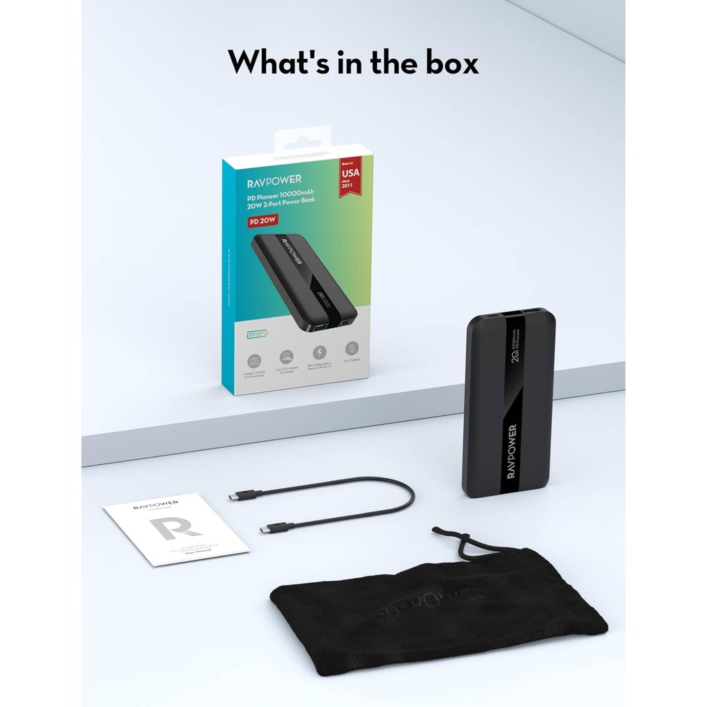 Ravpower RP-PB1236 PD20W 10000mAh 2-Port power bank Black