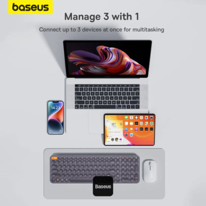 Baseus K01B Wireless Tri-Mode Keyboard + F01A Wireless Mouse Combo – Silent US Layout, Bluetooth 5.0 & 2.4G, 800/1000/1600 DPI – Gray