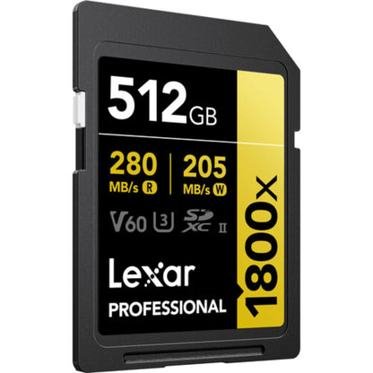 Lexar 512GB Professional 1800x UHS-II SDXC Memory Card GOLD V60 280MB/s