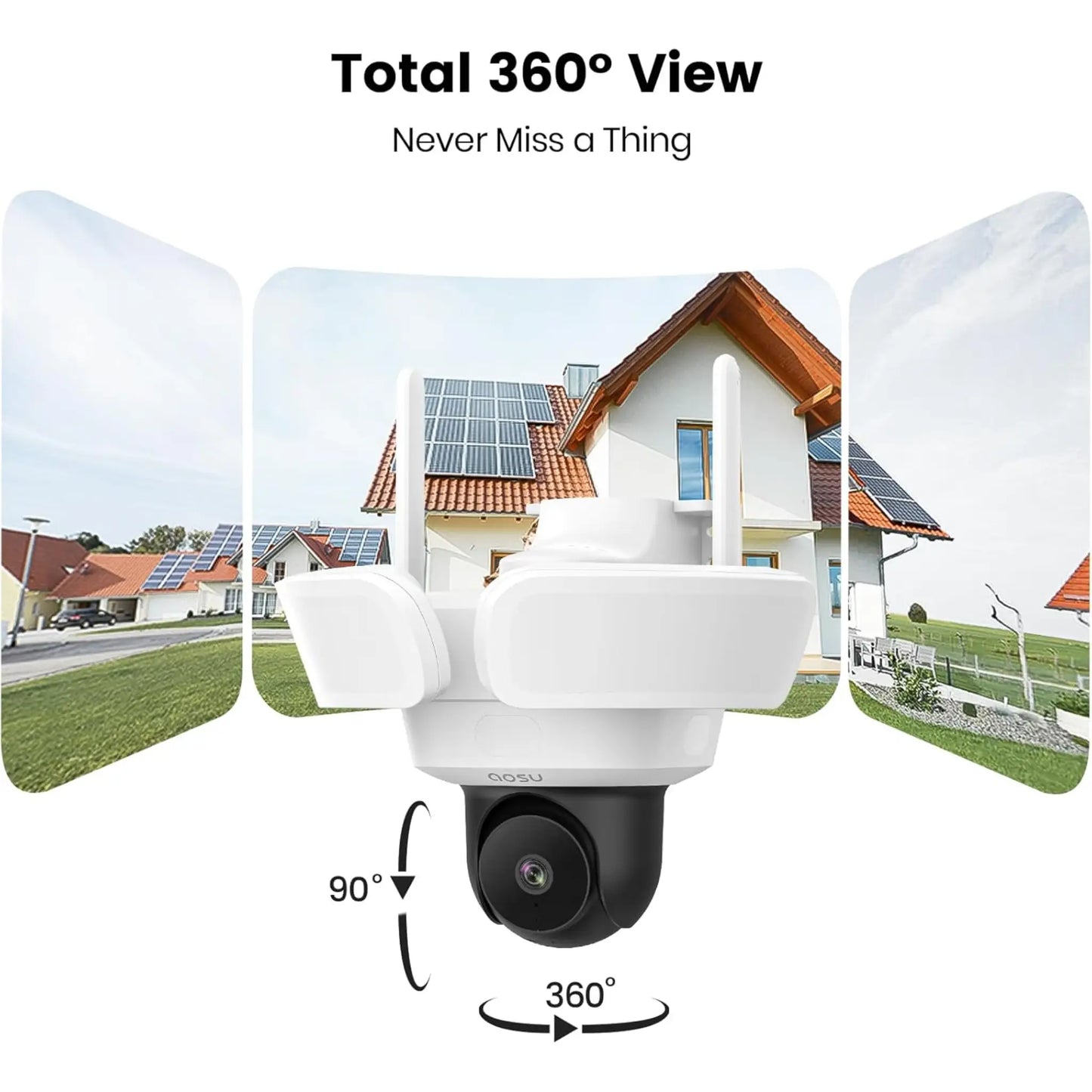 Aosu FloodlightCam Pro L5P Camera Wired 3K UHD Outdoor Security Camera | 360° Coverage, 24/7 Recording, Color Night Vision