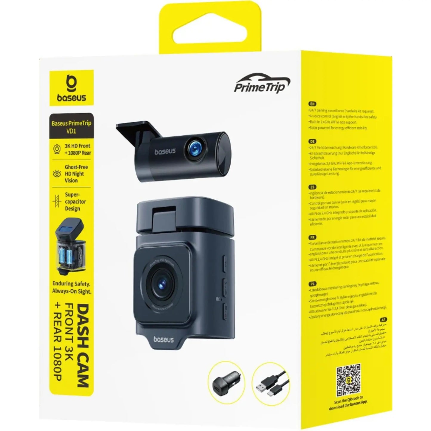 Baseus PrimeTrip VD1 Dash Cam 3K+1080p Cosmic Black – 3K UHD Car Camera with GPS, WiFi & Night Vision