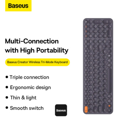 Baseus K01B Wireless Tri-Mode Keyboard + F01A Wireless Mouse Combo – Silent US Layout, Bluetooth 5.0 & 2.4G, 800/1000/1600 DPI – Gray