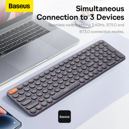 Baseus K01B Wireless Tri-Mode Keyboard + F01A Wireless Mouse Combo – Silent US Layout, Bluetooth 5.0 & 2.4G, 800/1000/1600 DPI – Gray