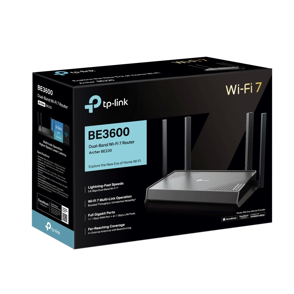 TP-Link Archer BE220 BE3600 Wi-Fi 7 Router | 3.6Gbps Dual-Band, EasyMesh