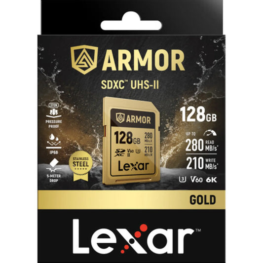 Lexar 128GB ARMOR GOLD UHS-II SDXC Memory Card V60 280MB/s