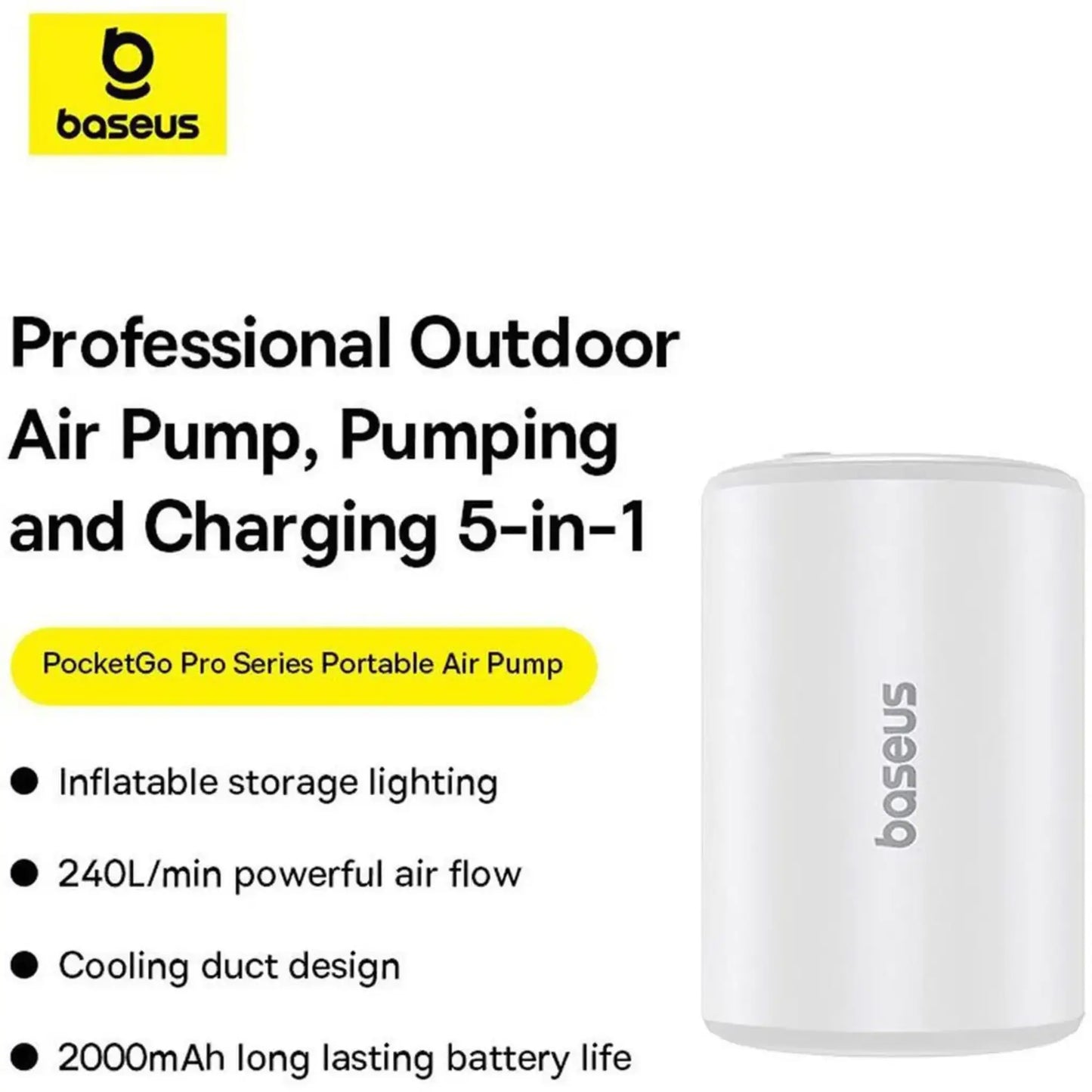 Baseus PocketGo Portable Air Pump – 3500Pa Mini Electric Inflator for Mattress, Boat & Camping