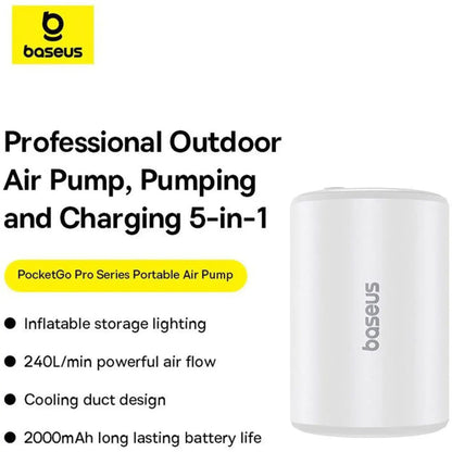 Baseus PocketGo Portable Air Pump – 3500Pa Mini Electric Inflator for Mattress, Boat & Camping