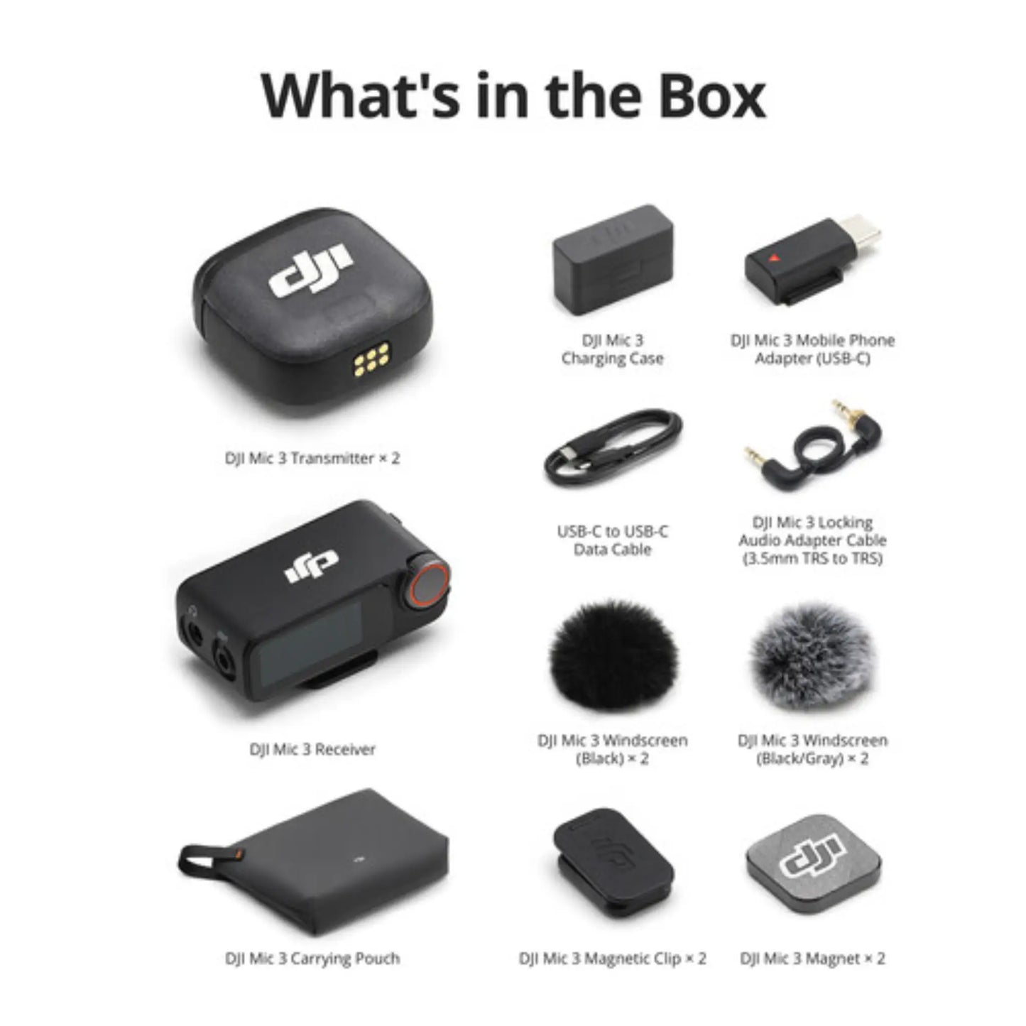 DJI Mic 3 Wireless Microphone (2 TX + 1 RX) with Charging Case – 28H Battery for iPhone, Android & Camera