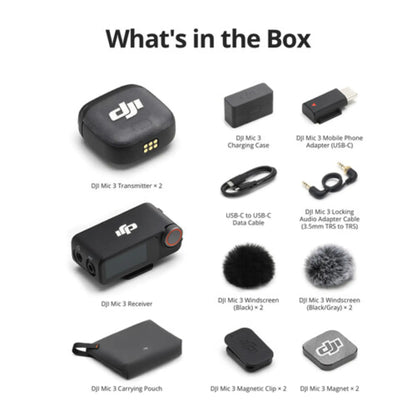DJI Mic 3 Wireless Microphone (2 TX + 1 RX) with Charging Case – 28H Battery for iPhone, Android & Camera