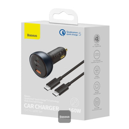 Baseus 160W Car Charger PD USB-C | QC5.0 Fast Charger for MacBook, iPhone, iPad & Xiaomi