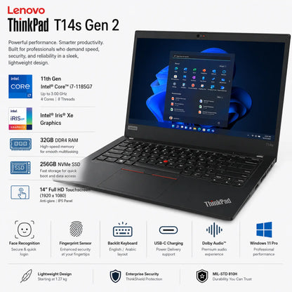 Lenovo ThinkPad T14s Gen 2 | 11th Gen Intel® Core™ i7-1185G7 | 32GB DDR4 RAM, and a fast 256GB NVMe SSD