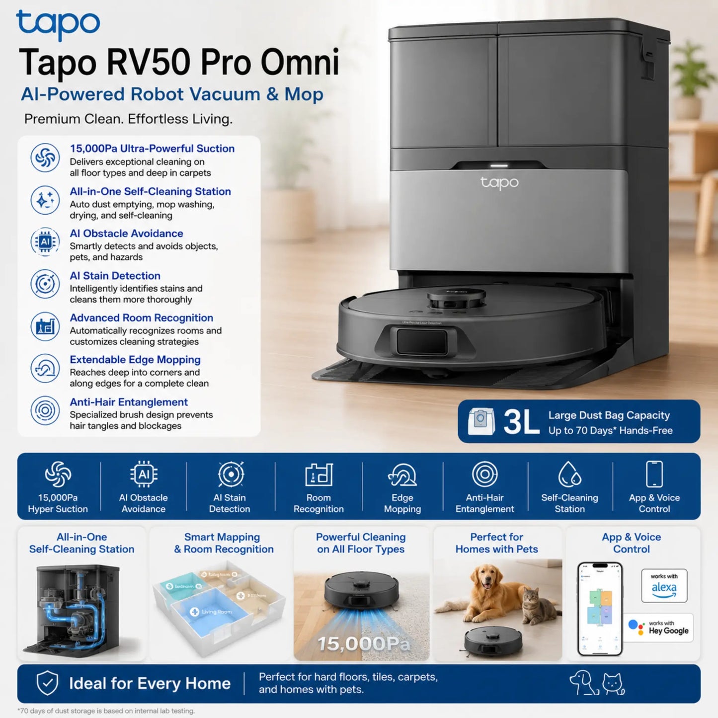 TP-Link Tapo RV50 Pro Omni AI Robot Vacuum & Mop with Self-Cleaning Station