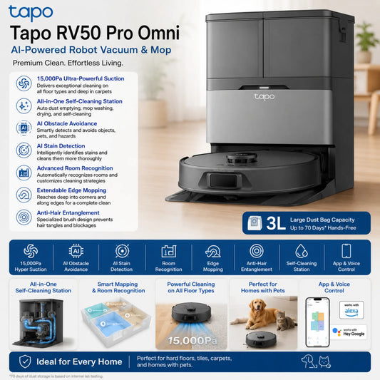 TP-Link Tapo RV50 Pro Omni AI Robot Vacuum & Mop with Self-Cleaning Station