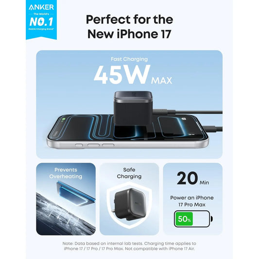 Anker Nano 45W USB-C Charger Black | Fast Compact PD Wall Adapter