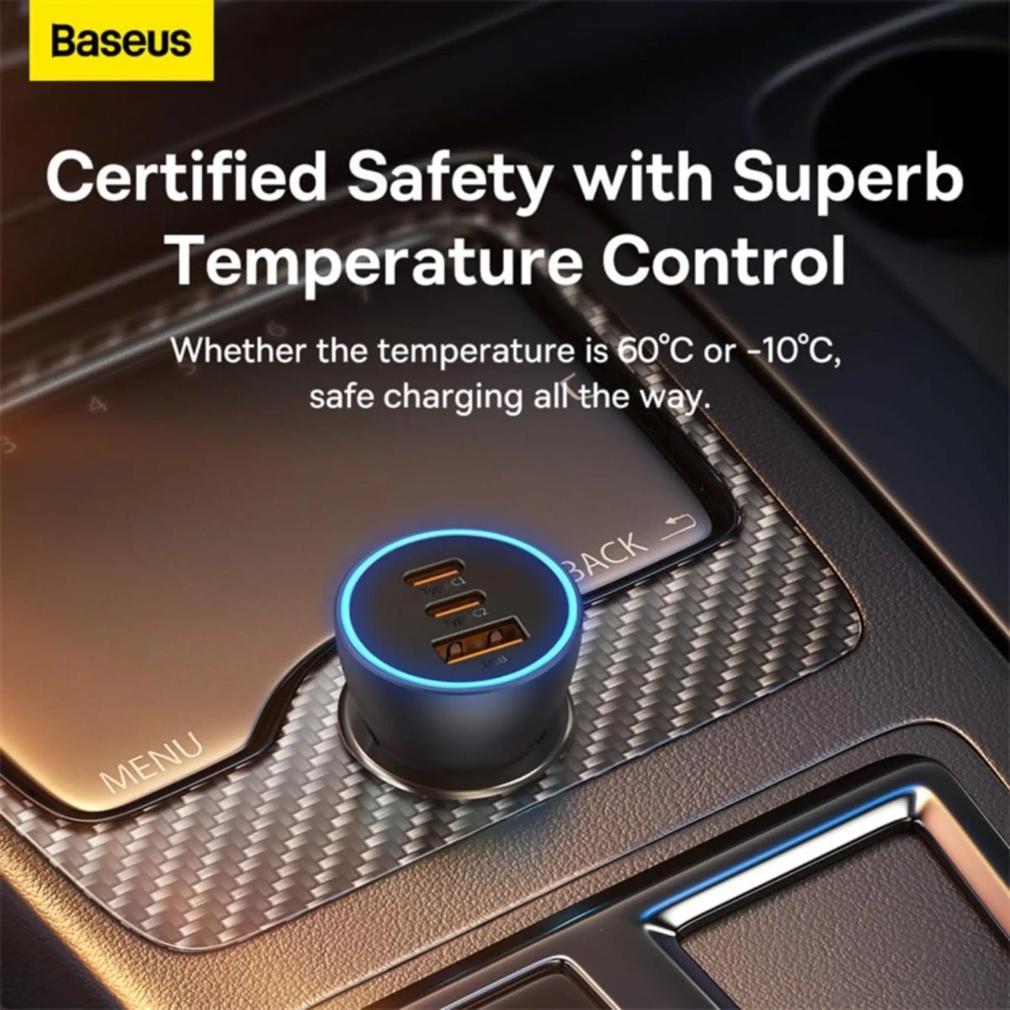 Baseus Golden Contactor Pro 65W Car Charger – Dual Type-C & USB Fast Charging