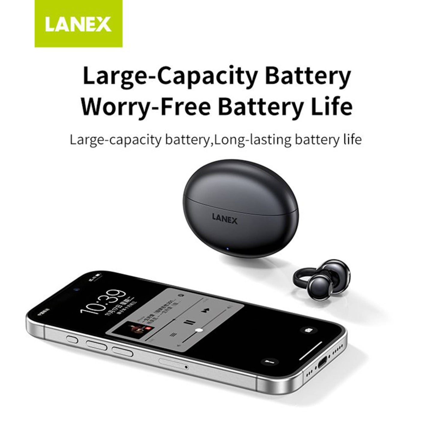 Lanex X11 Ear Clip Wireless Earphones Gray – HiFi Sound, Ultra Light, Smart Touch