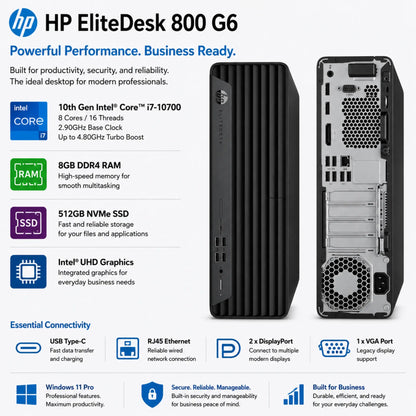HP EliteDesk 800 G6 | 10th Gen Intel® Core™ i7-10700 processor | 8GB DDR4 RAM and 512GB NVMe SSD