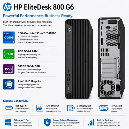 HP EliteDesk 800 G6 | 10th Gen Intel® Core™ i7-10700 processor | 8GB DDR4 RAM and 512GB NVMe SSD