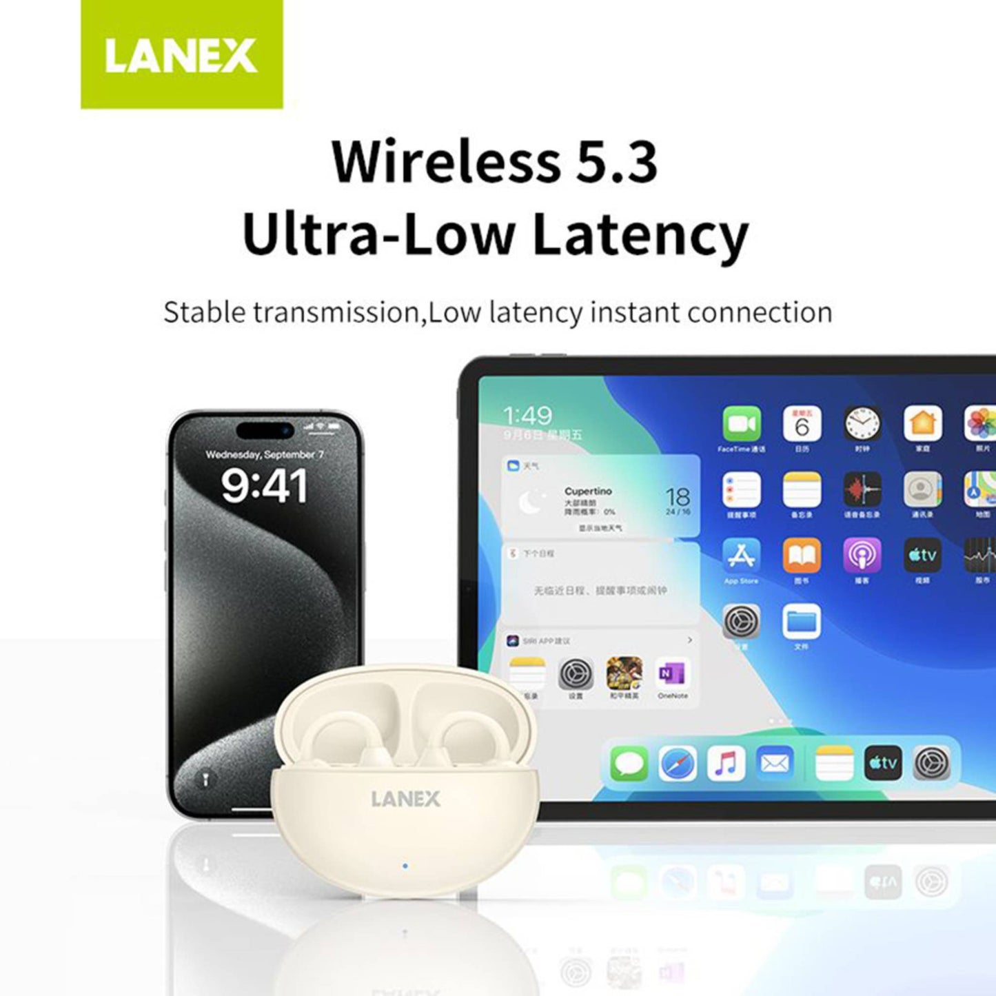 Lanex X11 Ear Clip Wireless Earphones Gray – HiFi Sound, Ultra Light, Smart Touch