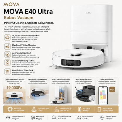 MOVA E40 Ultra Robot Vacuum | 19,000Pa Smart Vacuum & Mop