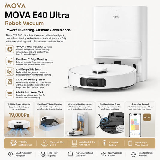 MOVA E40 Ultra Robot Vacuum | 19,000Pa Smart Vacuum & Mop