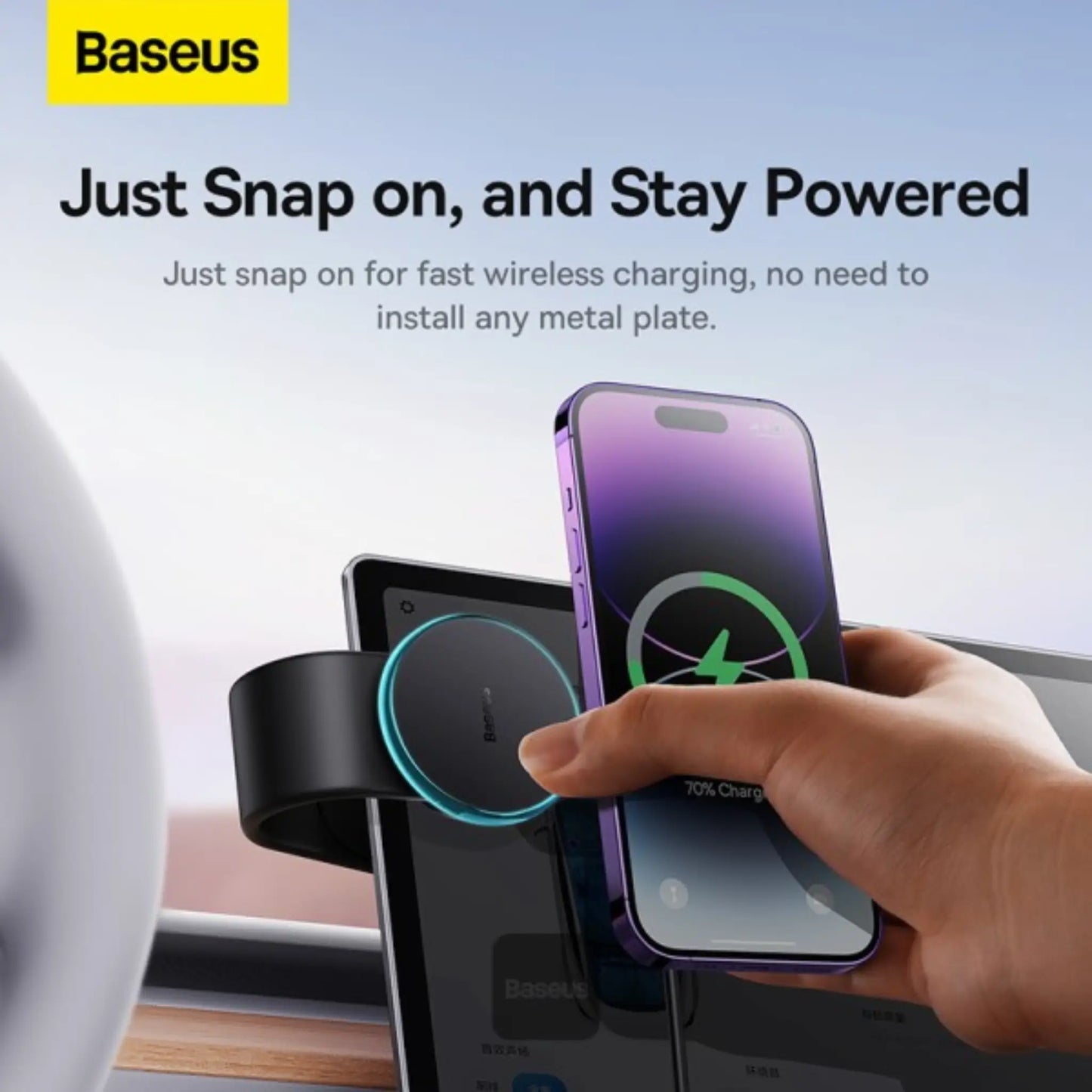 Baseus C02 Pro Magnetic Wireless Charging Car Mount – Fast Charging Phone Holder (Black)