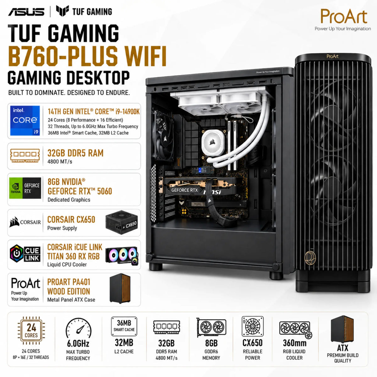 ASUS TUF Gaming B760-Plus WiFi Gaming Desktop | 14th Gen Intel® Core™ i9-14900K | 8GB NVIDIA® GeForce RTX™ 5060