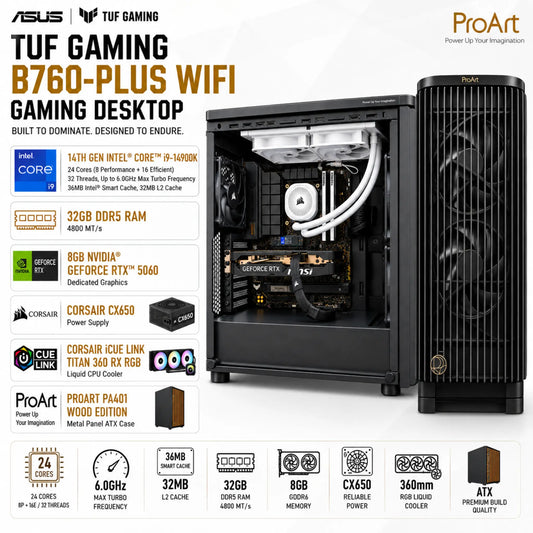 ASUS TUF Gaming B760-Plus WiFi Gaming Desktop | 14th Gen Intel® Core™ i9-14900K | 8GB NVIDIA® GeForce RTX™ 5060