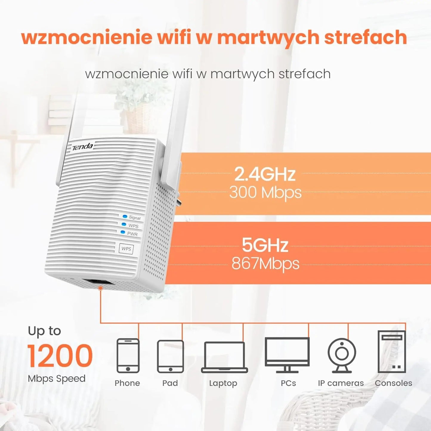 Tenda (A18-AC1200) WiFi 6 Range Extender AX3000 Dual-Band Gigabit AP Mode