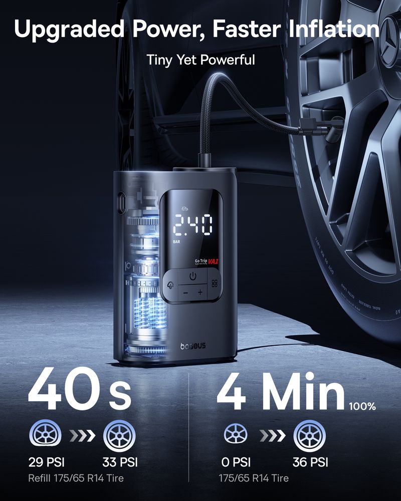 Baseus GoTrip VA1 Max and VA1 Pro Car Air Pump 7500mAh Portable Tire Inflator – Fast 100W Air Compressor
