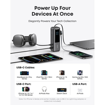 Anker Laptop Power Bank (25K, 165W, Built-In and Retractable Cables)