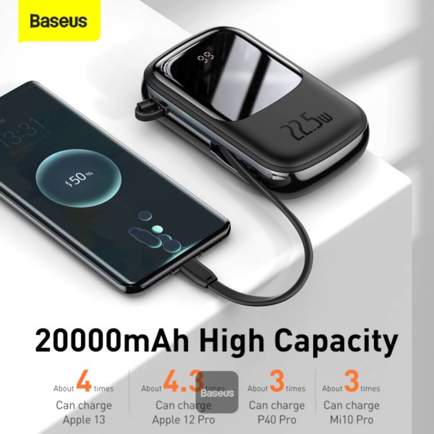 Baseus Qpow Pro Digital Display quick charging power bank 20000mAh 22.5W With Type-C Cable
