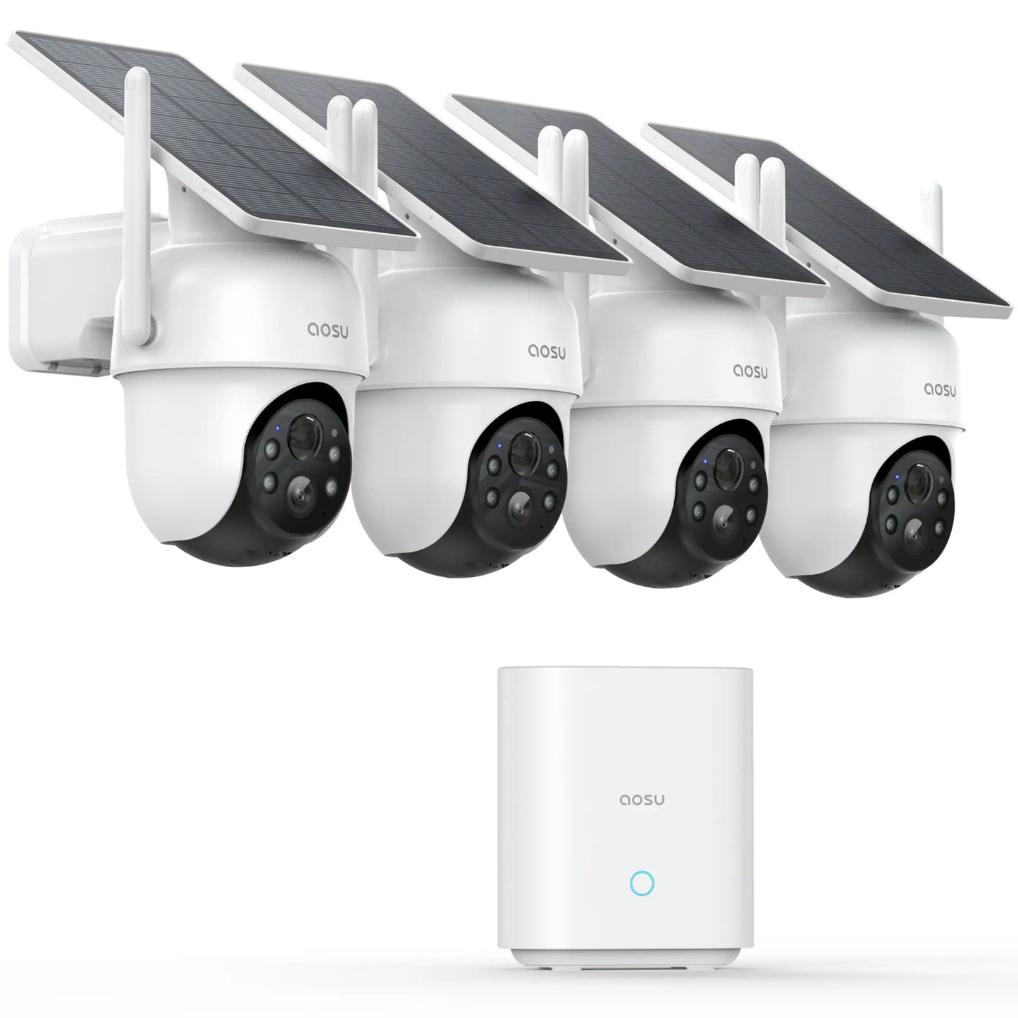 Aosu SolarCam D1 Classic System C9C-4H | Outdoor Wireless Security Cameras 4-Cam Kit | Solar Powered 2K CCTV System