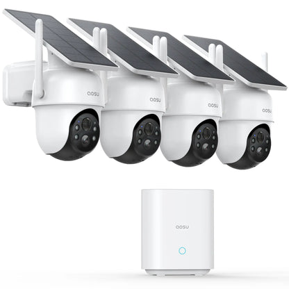 Aosu SolarCam D1 Classic System C9C-4H | Outdoor Wireless Security Cameras 4-Cam Kit | Solar Powered 2K CCTV System