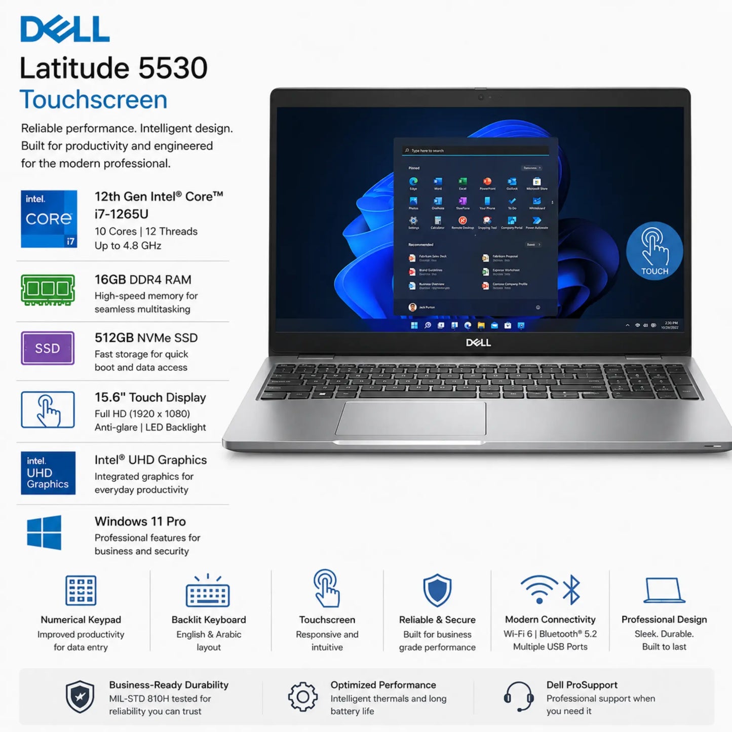 Dell Latitude 5530 Laptop | Touchscreen | Intel Core i7-1265U ( 12th Generation )